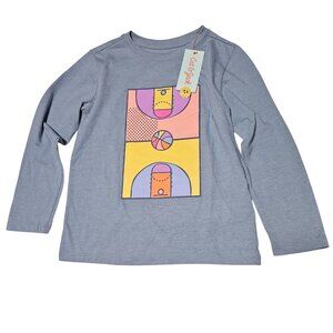 Cat & Jack Blue Basketball Court Graphic T-Shirt Boys Size XS Blue Long Sleeve